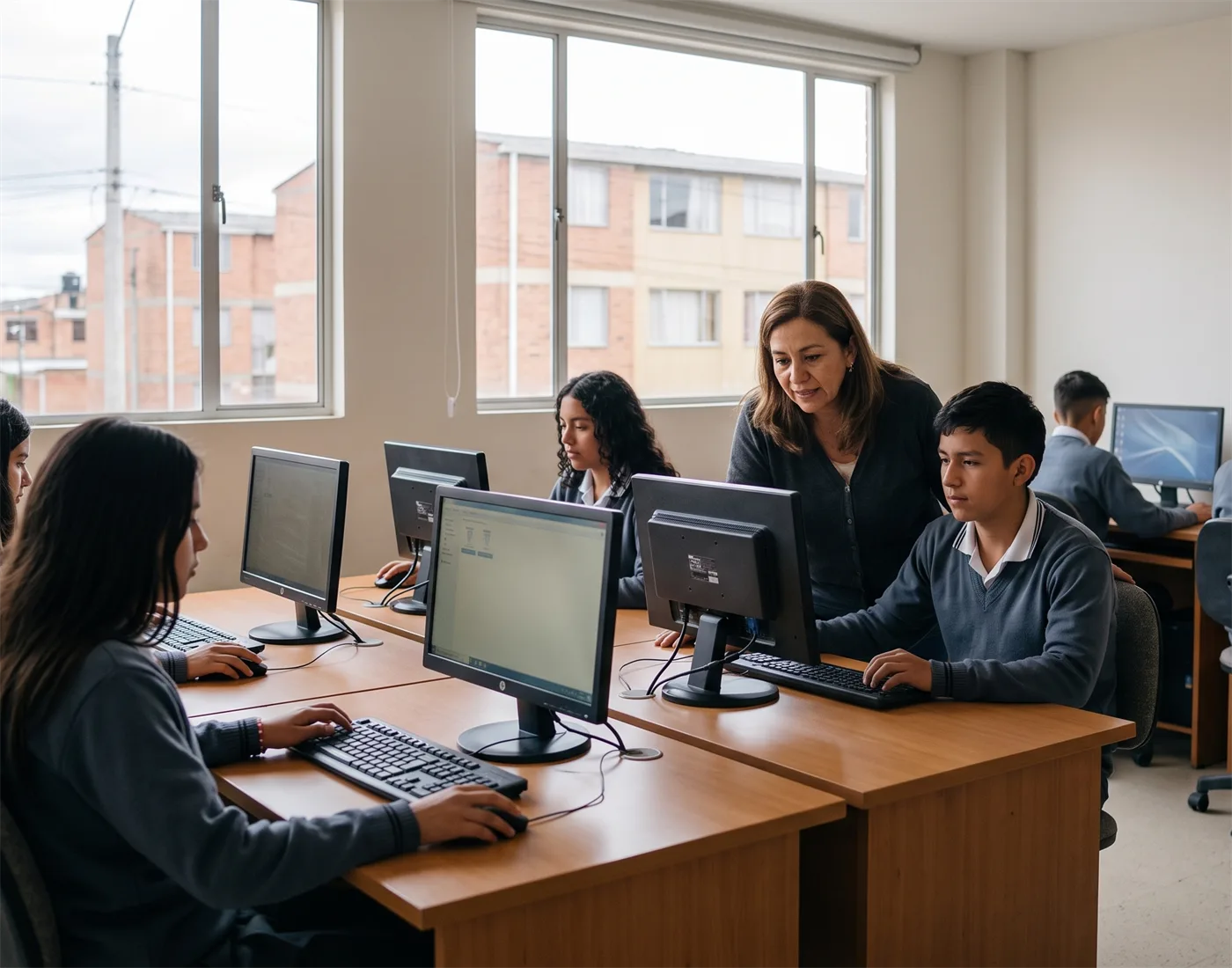 Personas estudiando en una sala de una institución